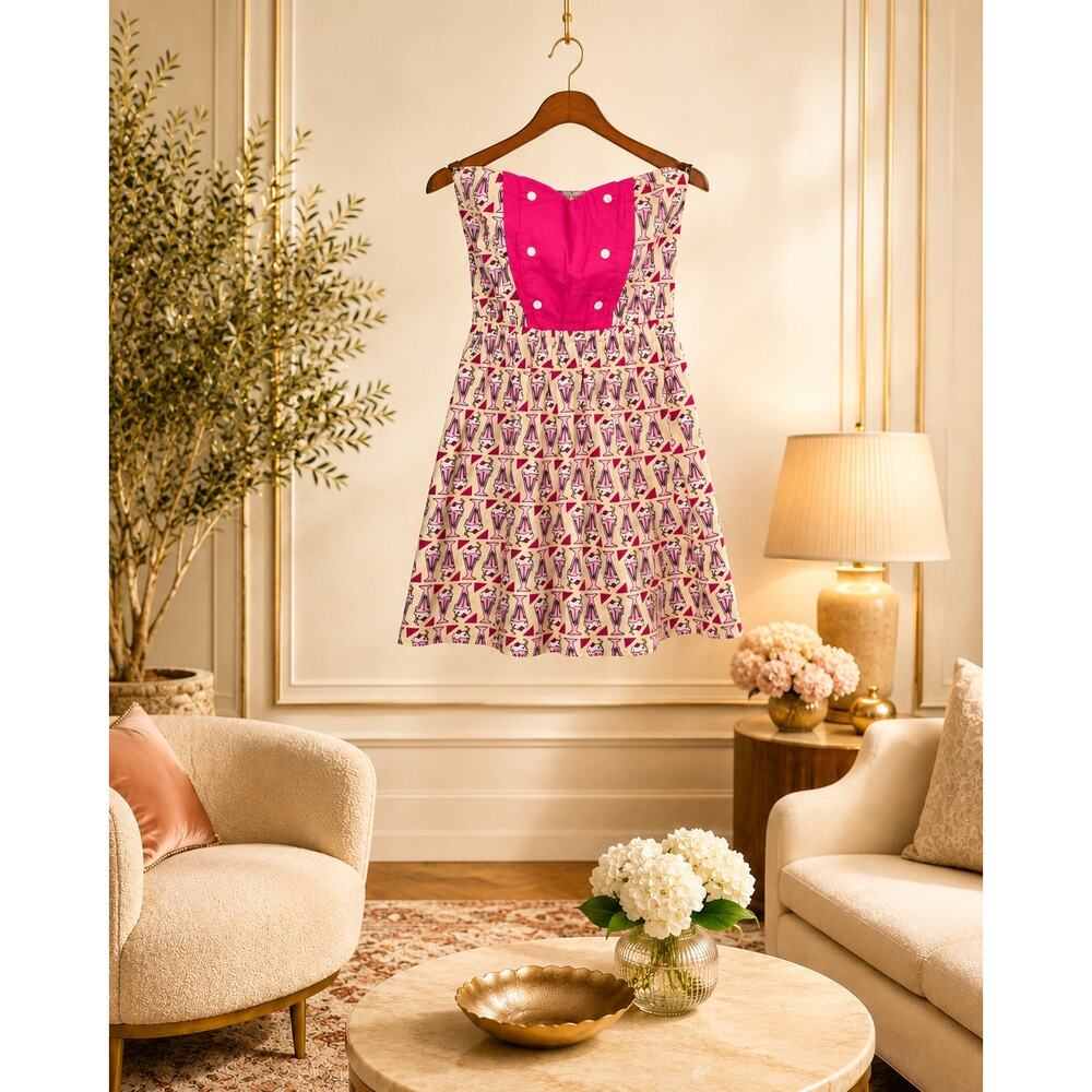 Topshop Reko Ice Cream Mini Dress 6 Pink Smocked Back Y2K Fit Flare Festival
